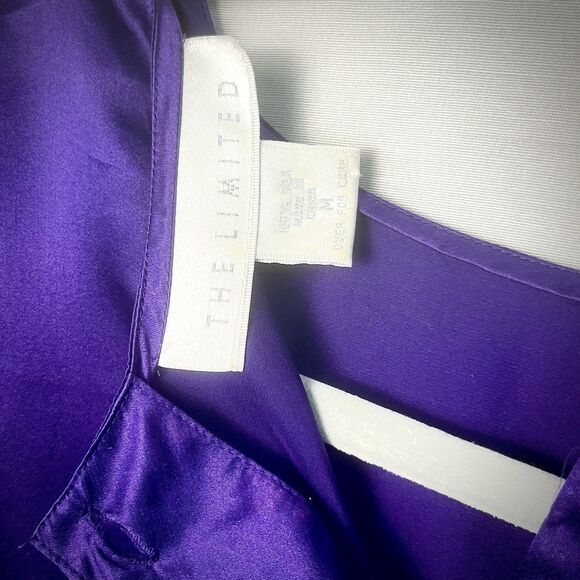 VTG The Limited y2k Purple Silk High Neck Button Back Blouse Long Sleeve Medium - Picture 6 of 8
